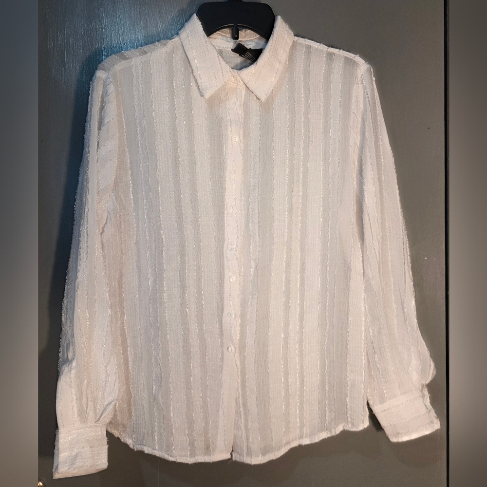 White Textured Button-Up Shirt